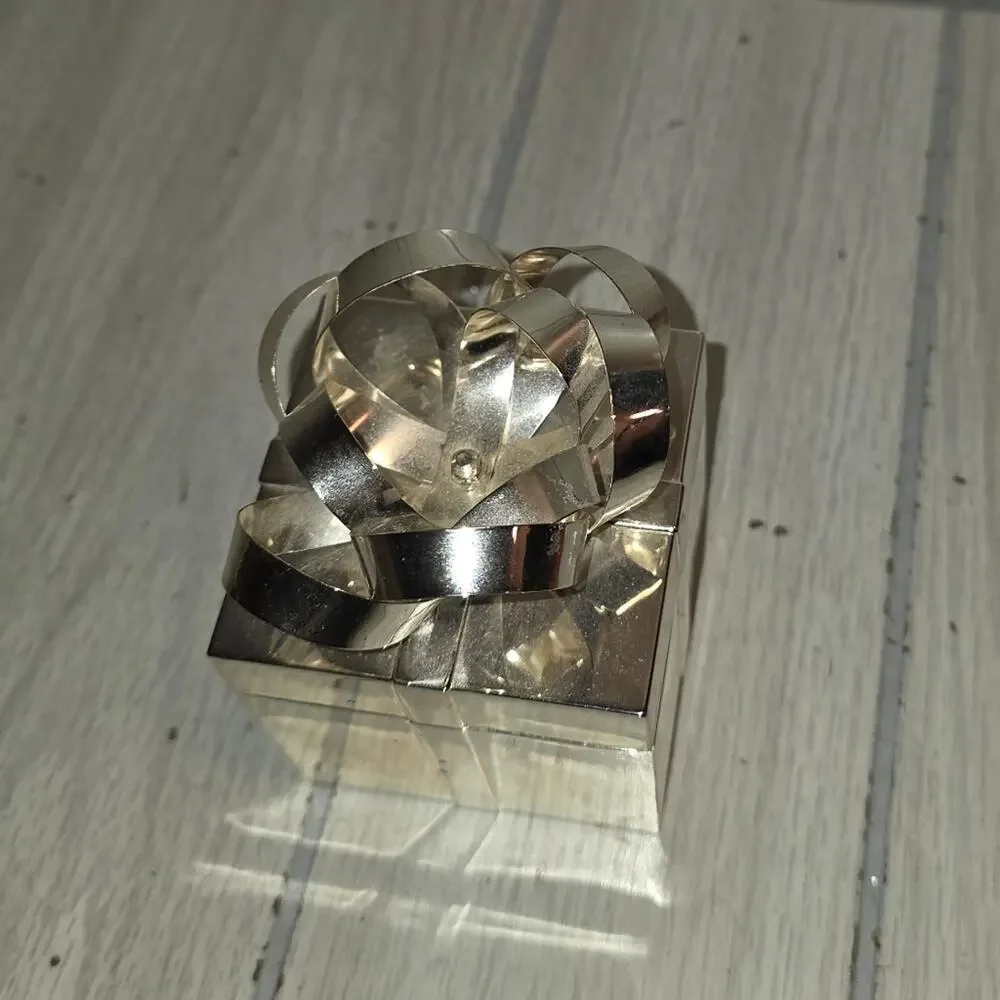 Vtg Silver Gift Box W/Bow Jewlery Box Trinket Gift Box 4